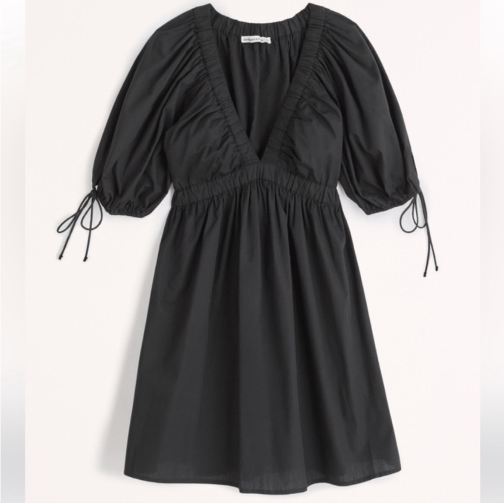 Abercrombie Black Puffed Sleeve Poplin Babydoll Mini Dress